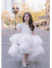 White Pearl Ruffles Tulle Luxury Flower Girl Dress